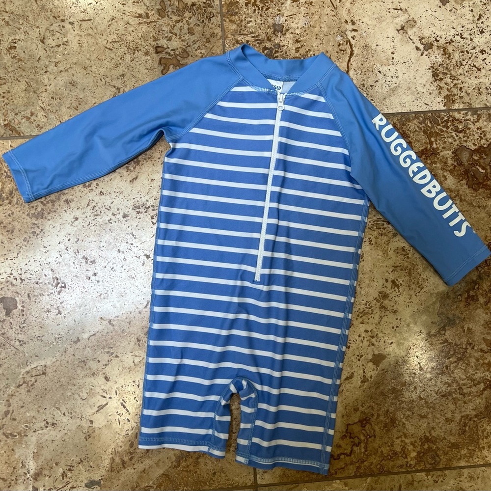 RuggedButts Baby/Toddler Boys Blue Stripe One Piece Swimsuit UPF 50+/18-24M